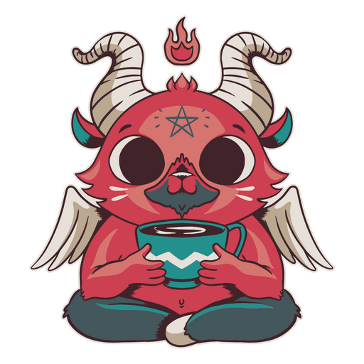 Red demon holding a cup of coffee PNG Design