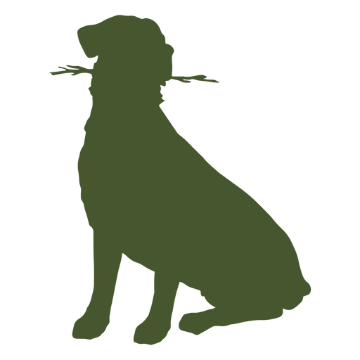 Silhouette of a dog with a stick in its mouth PNG Design