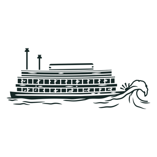 Black and white drawing of a boat in the water cut out PNG Design