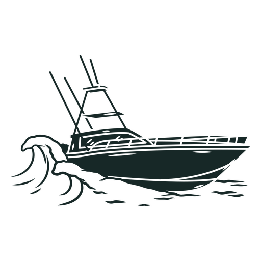 Barco en el océano con olas. Diseño PNG