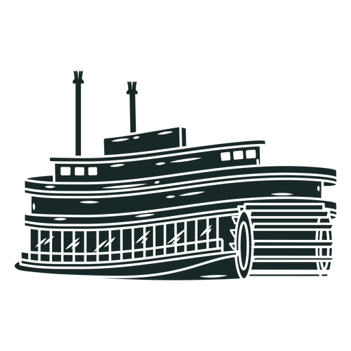 Black and white illustration of a steamboat PNG Design