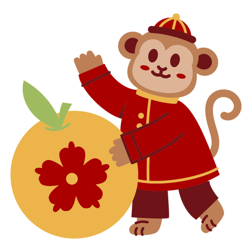 Mono de a?o nuevo chino sosteniendo una naranja Diseño PNG