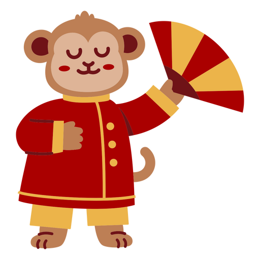 Mono de a?o nuevo chino con abanico. Diseño PNG