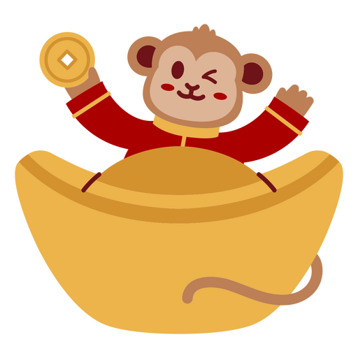 Playful monkey in gold ingot design PNG Design