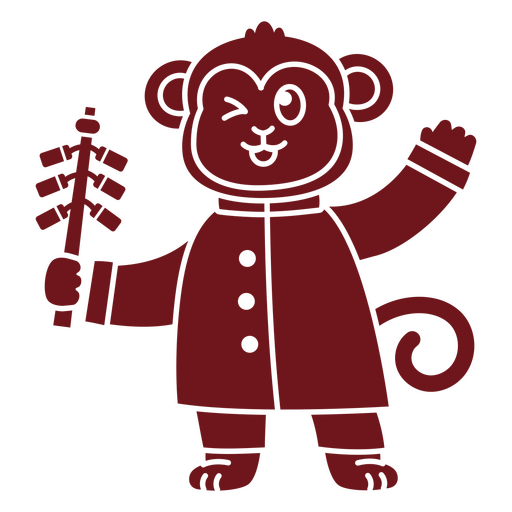 Playful monkey character design with traditional symbols PNG Design