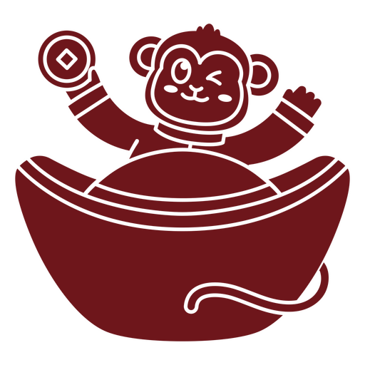 Monkey sitting in a red bowl PNG Design