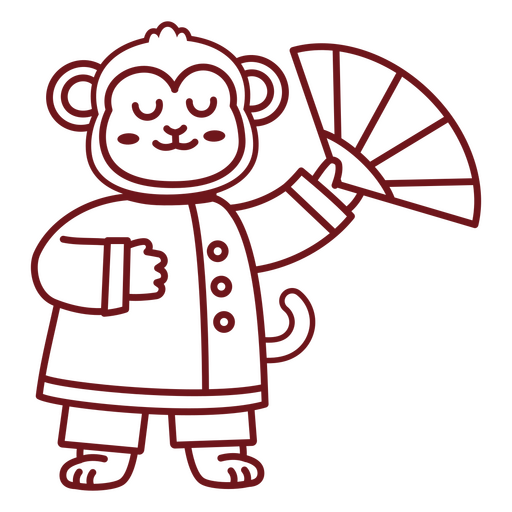 Ilustración de un mono juguetón con abanico Diseño PNG
