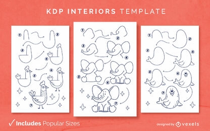 Modelo de design de diário de tutorial de desenho de animais KDP