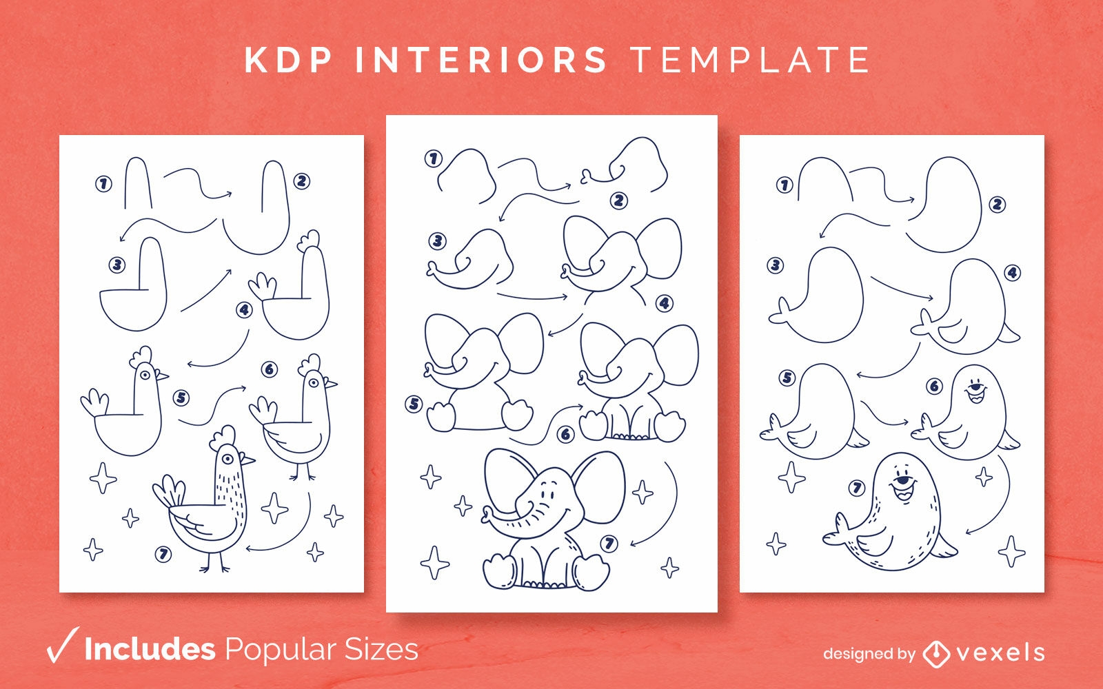 Drawing animals tutorial diary design template KDP