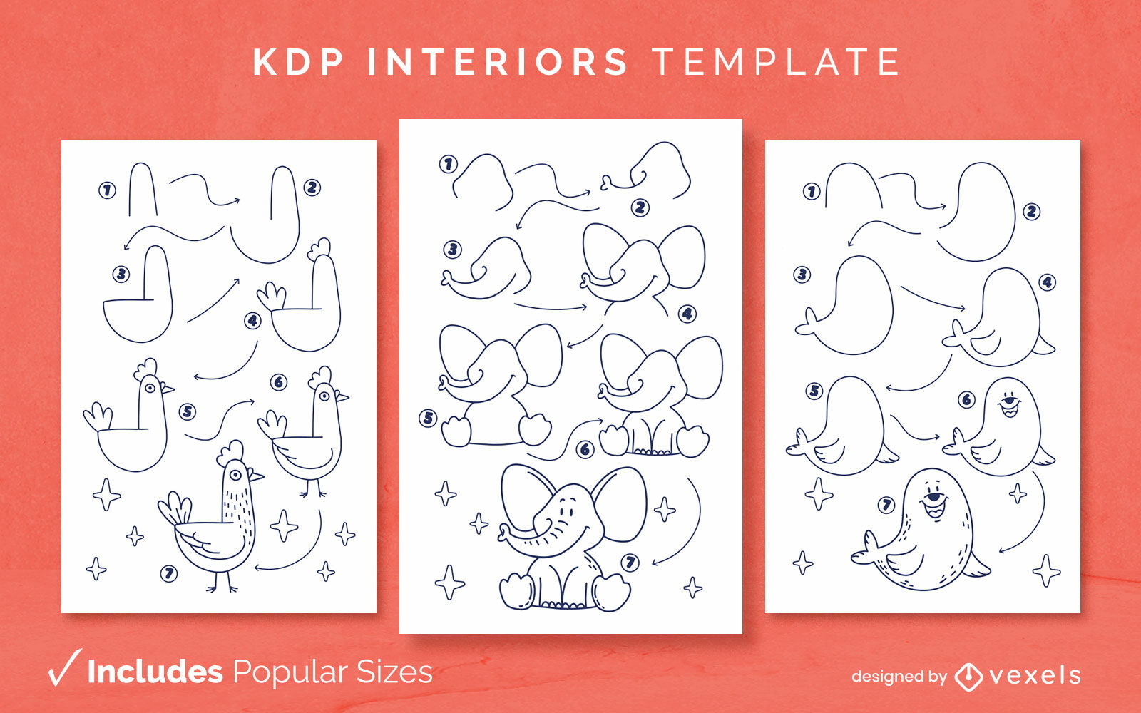Zeichnen von Tieren Tutorial Tagebuch-Designvorlage KDP