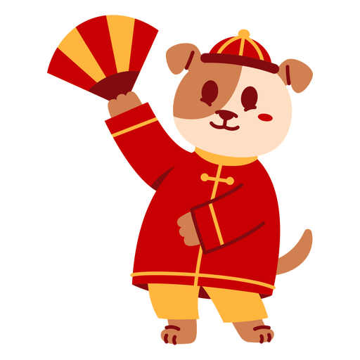 Playful dog character in traditional outfit PNG Design