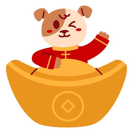 Diseño juguetón de perro de la suerte con atuendo tradicional chino. Diseño PNG