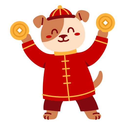 Cachorro fofo de desenho animado em traje tradicional comemorando Desenho PNG