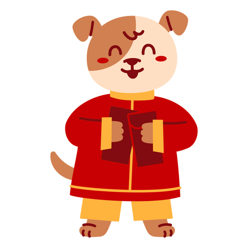 Playful cartoon dog in traditional outfit PNG Design