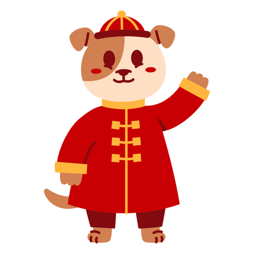 Playful cartoon dog in traditional red outfit PNG Design