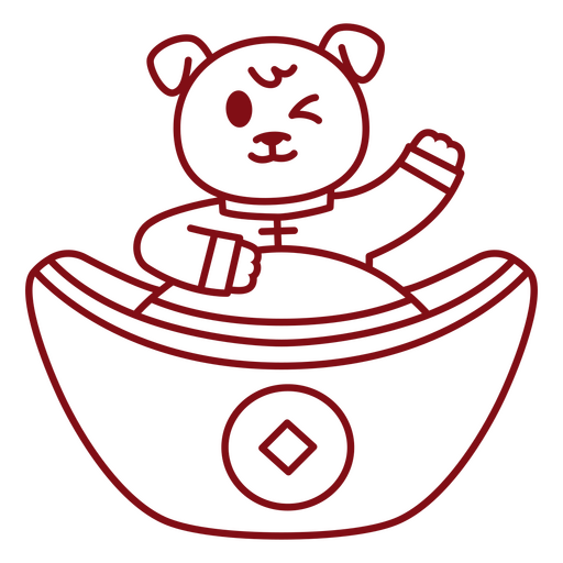 Ilustración de un perro juguetón con un diseño de lingote de oro de la suerte. Diseño PNG