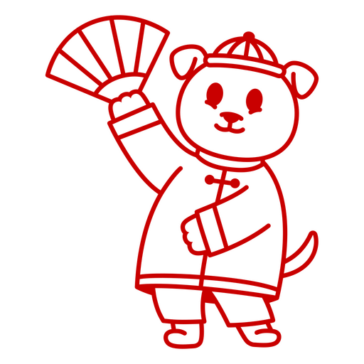 Diseño de personaje de perro juguetón con abanico. Diseño PNG