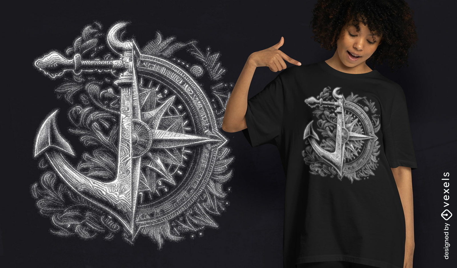 Compass and anchor realistic t-shirt psd