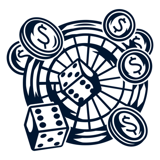 Design de cassino vintage com dados e moedas Desenho PNG
