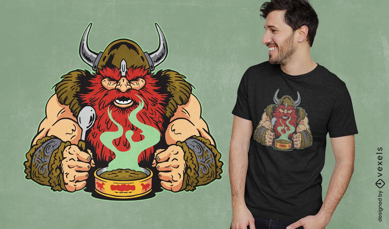 Guerrero vikingo pelirrojo comiendo diseño de camiseta
