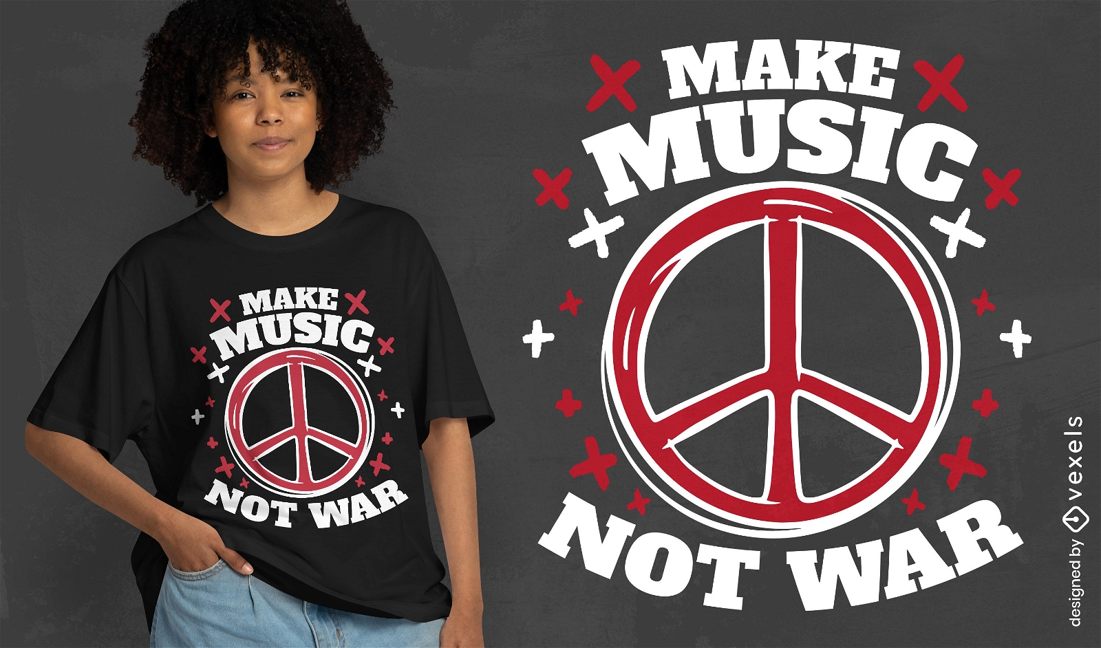 El signo de la paz hace que la música no sea un diseño de camiseta de guerra.