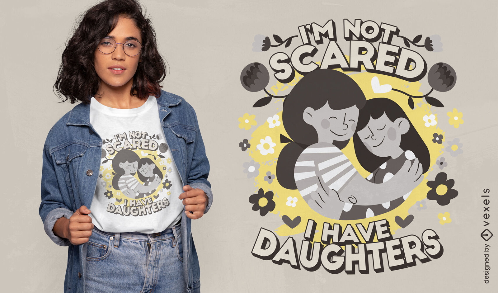 Diseño de camiseta de madre e hija abrazando