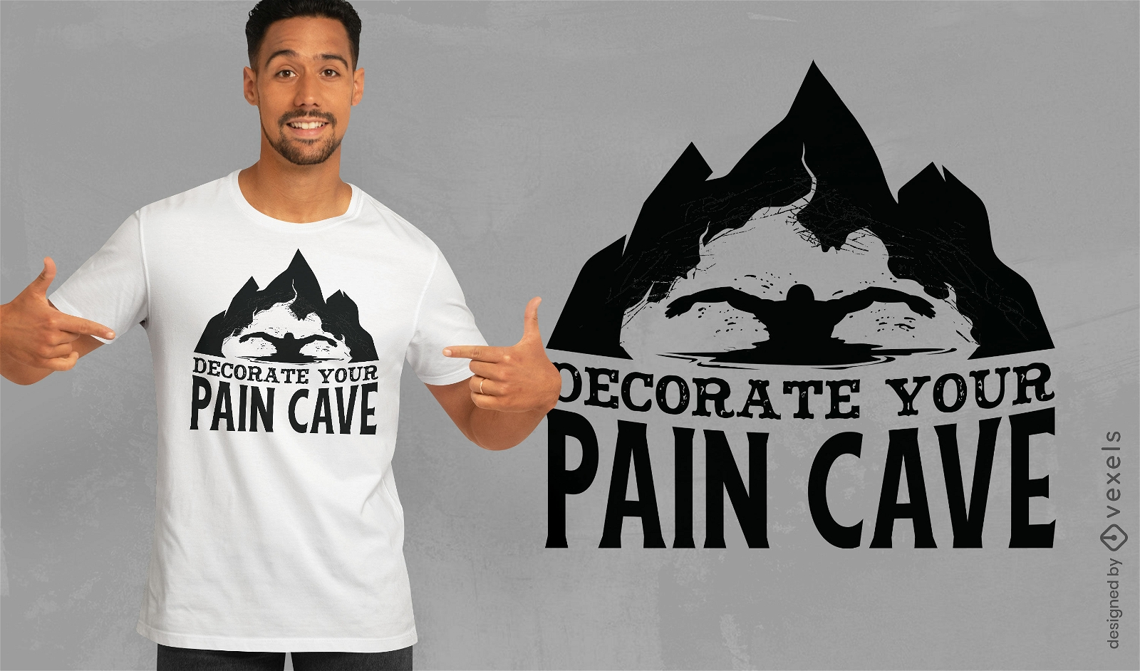 Silhueta de nadador em um design de camiseta de caverna