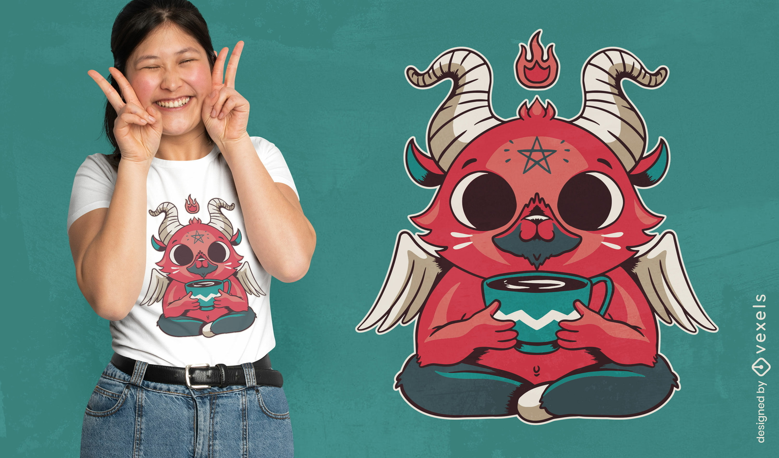 Baphomet-Dämon mit Kaffee-T-Shirt-Design