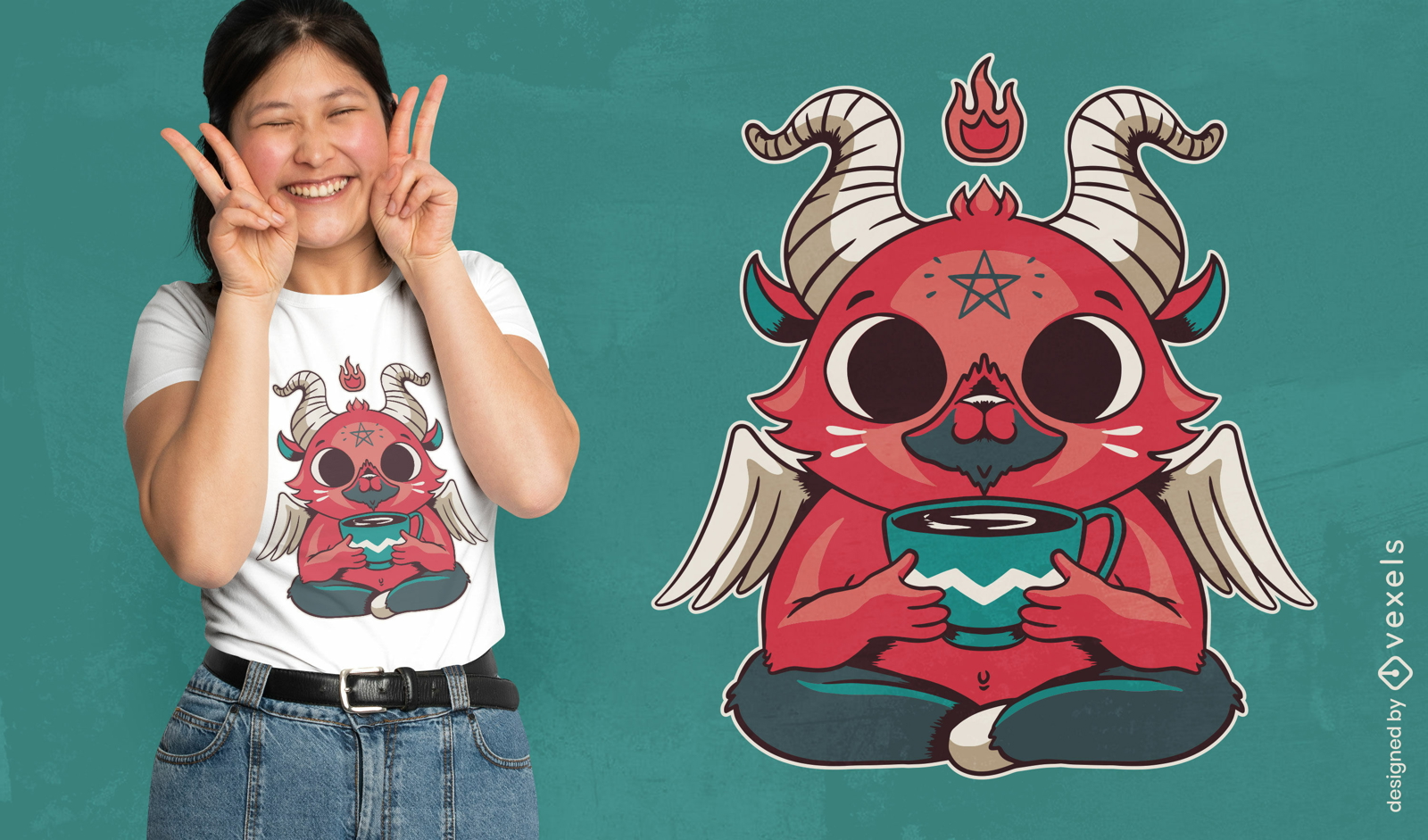 Dem?nio Baphomet com design de camiseta de caf?