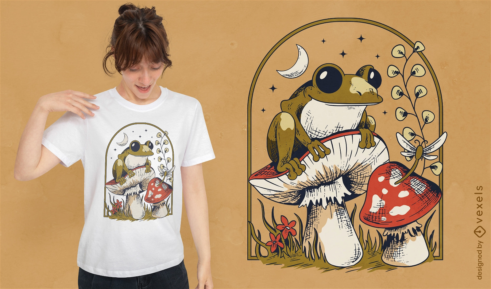 Design de camiseta cottagecore de sapo e cogumelos