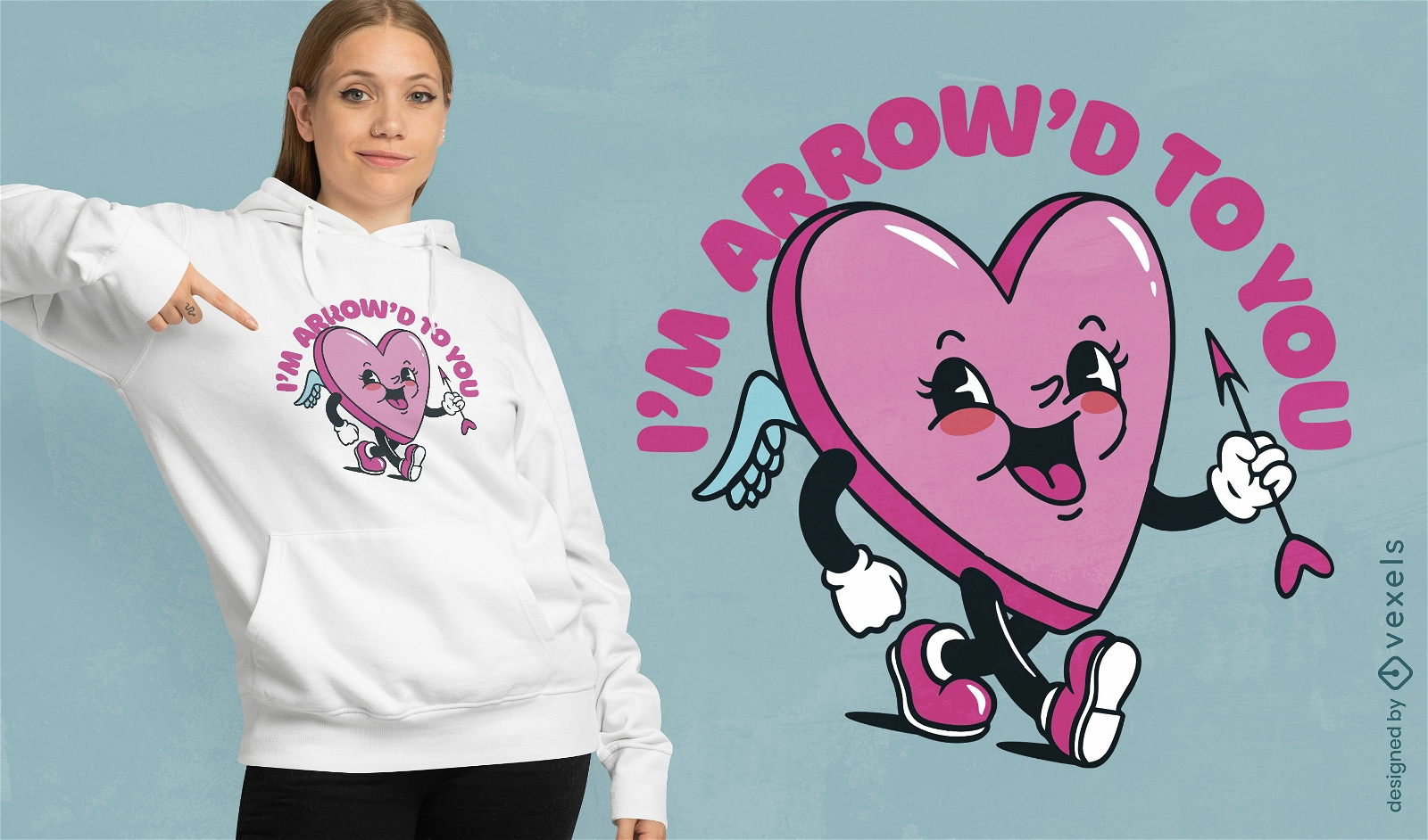 Heart and arrow cartoon t-shirt design