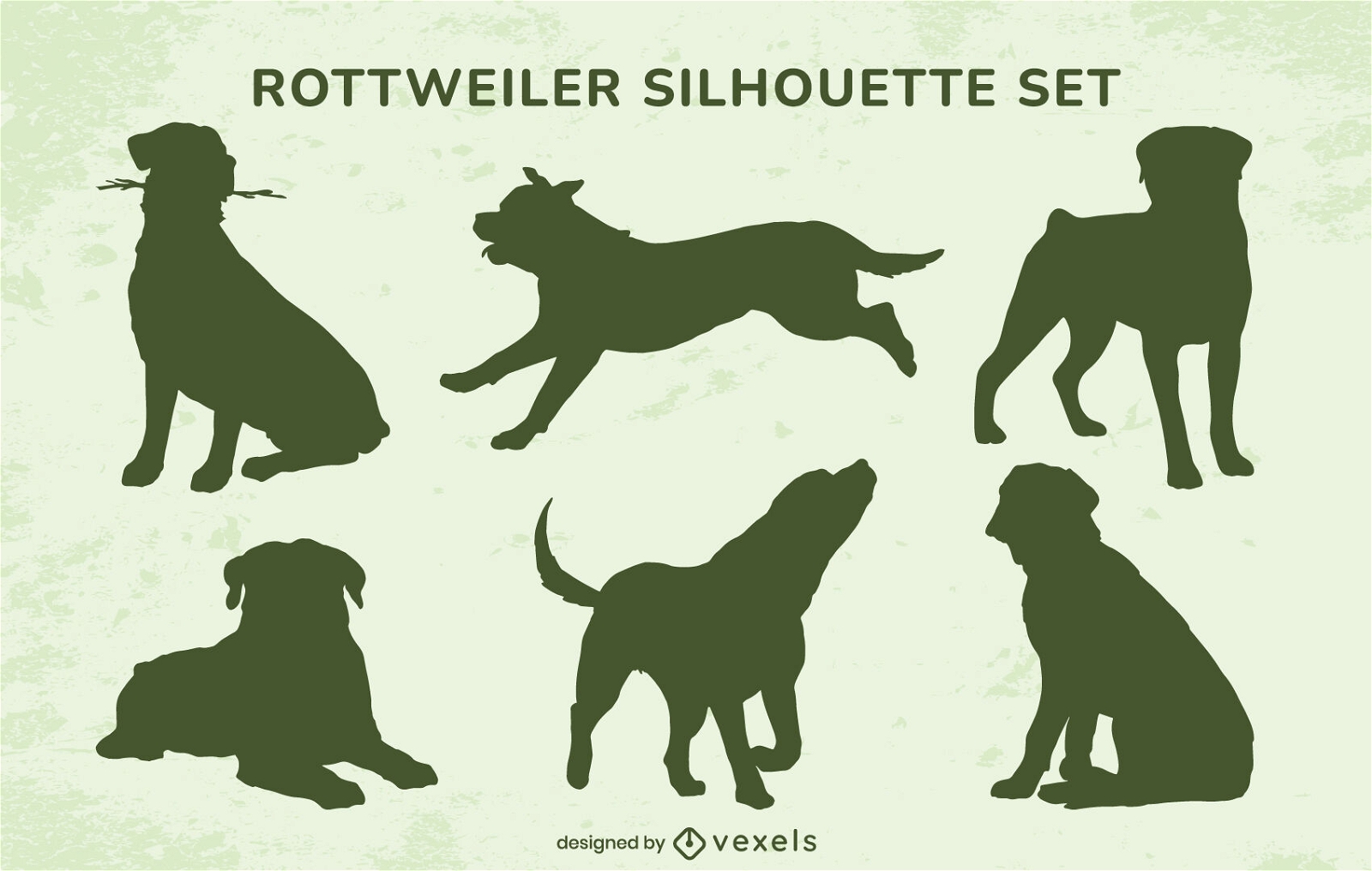 Conjunto de silueta animal de perro rottweiler