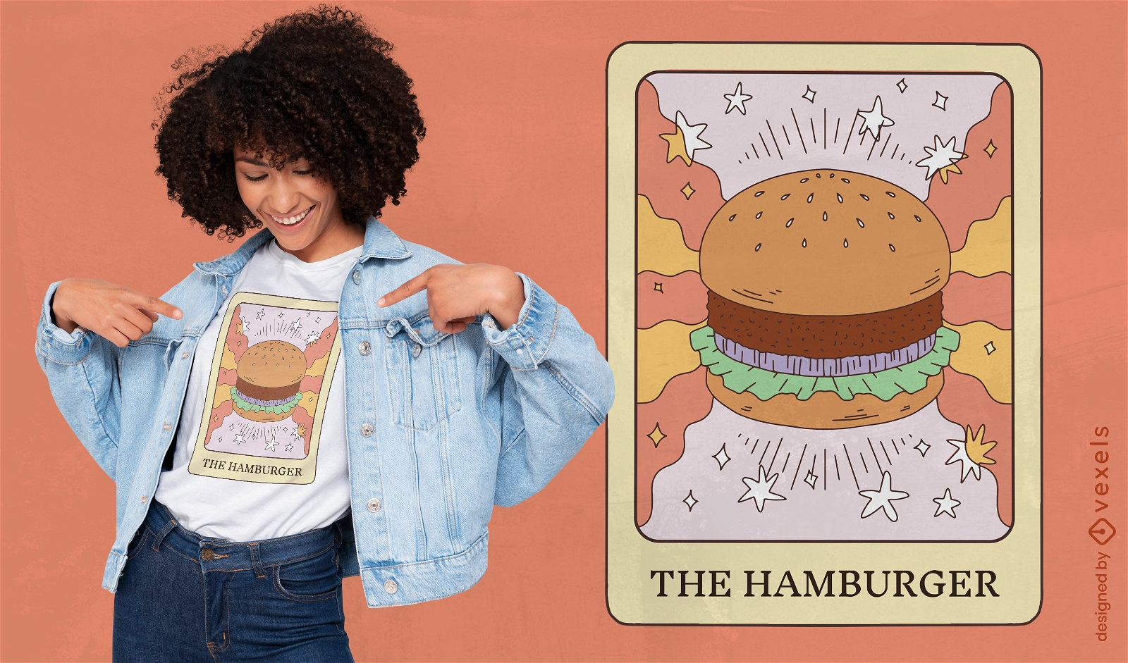 Diseño de camiseta de carta de tarot de hamburguesa.
