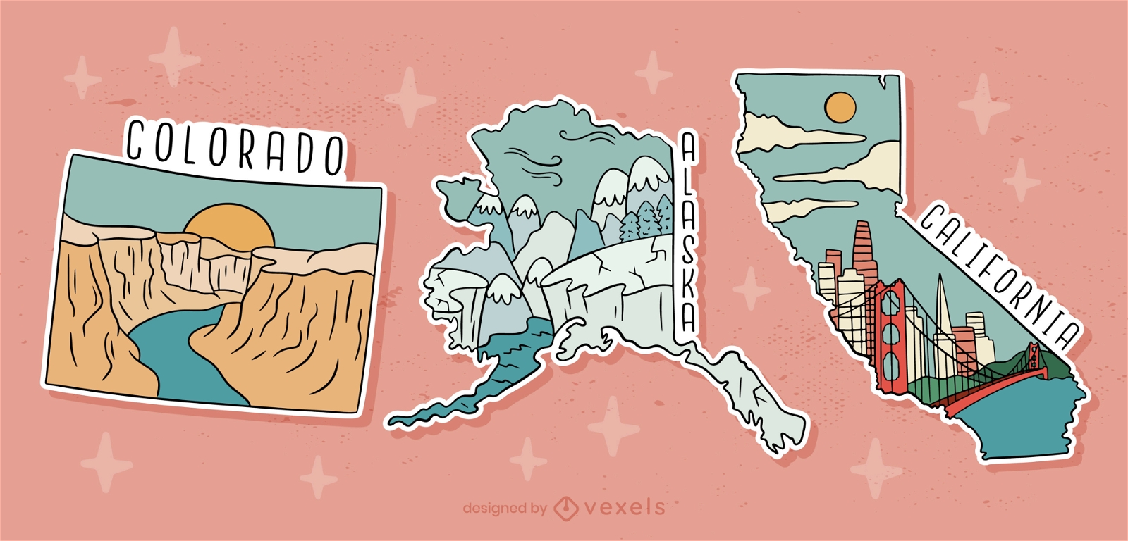 USA states landscapes postcard set