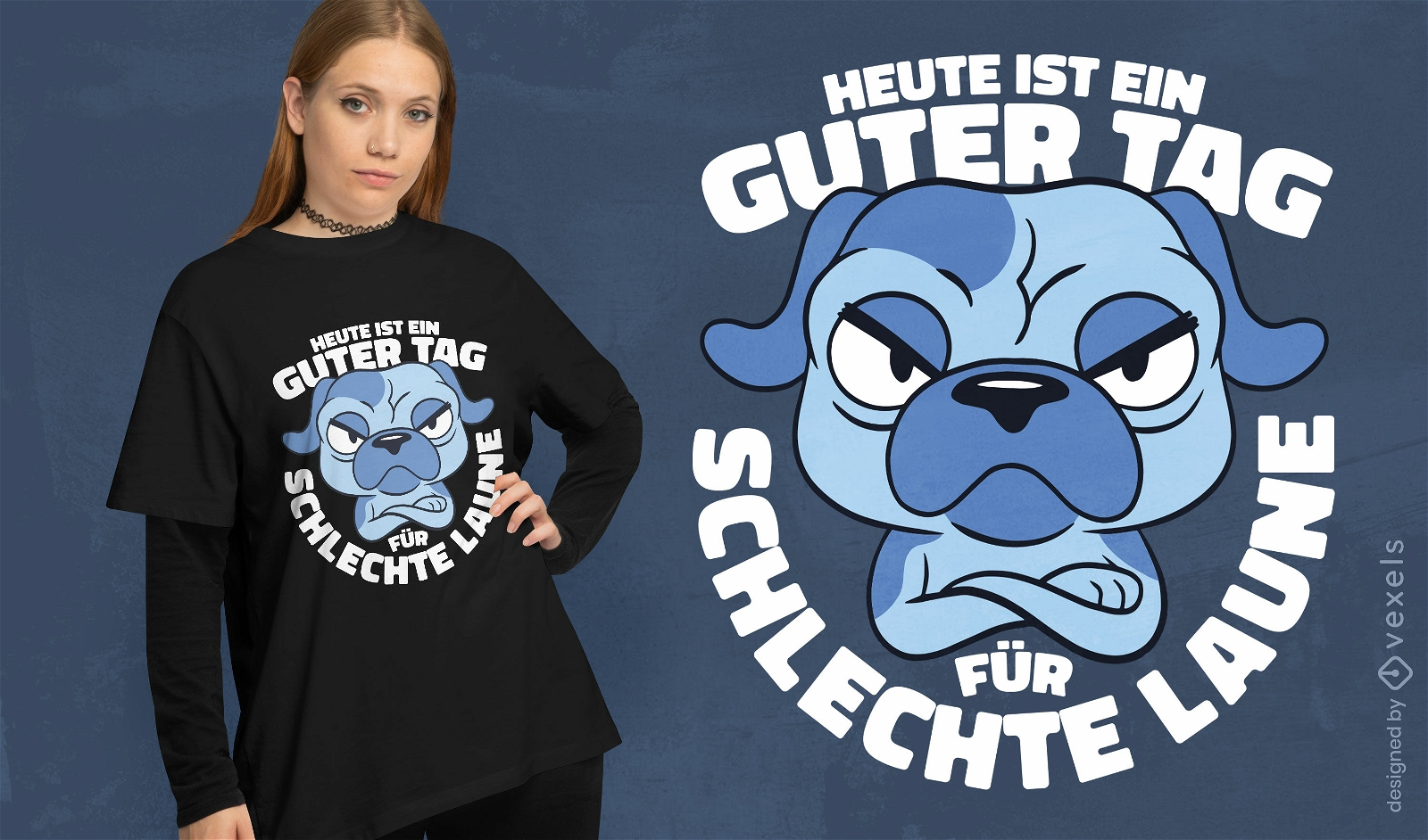 Design de camiseta animal cachorro azul zangado