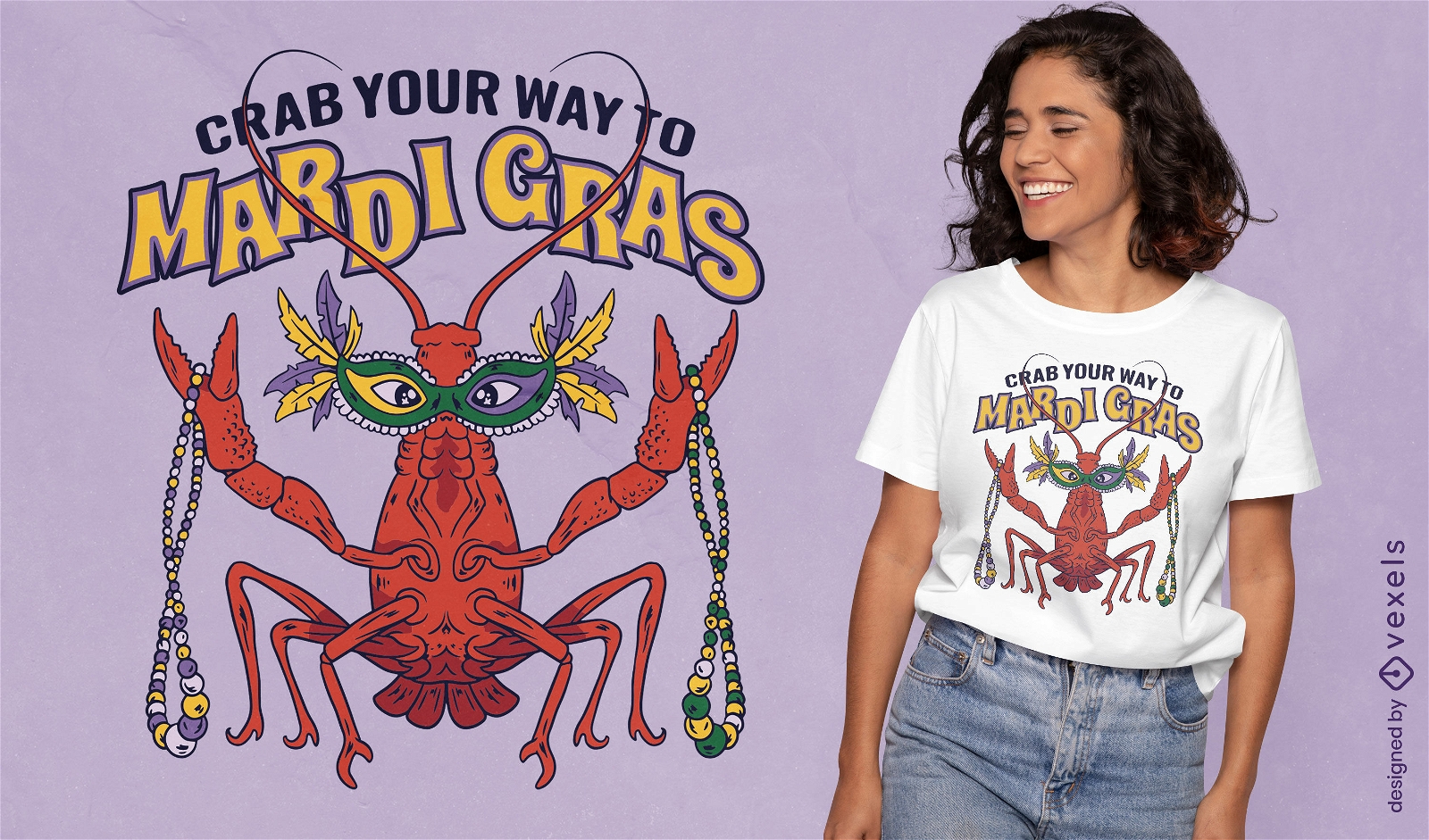 Animal de caranguejo para design de camiseta de Mardi Gras