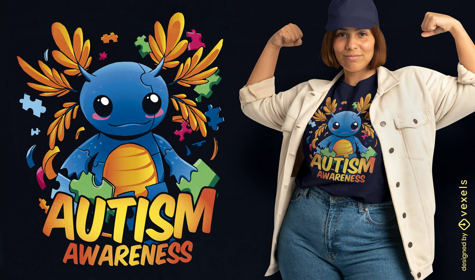 Design de camiseta de conscientização de autismo Axolotl