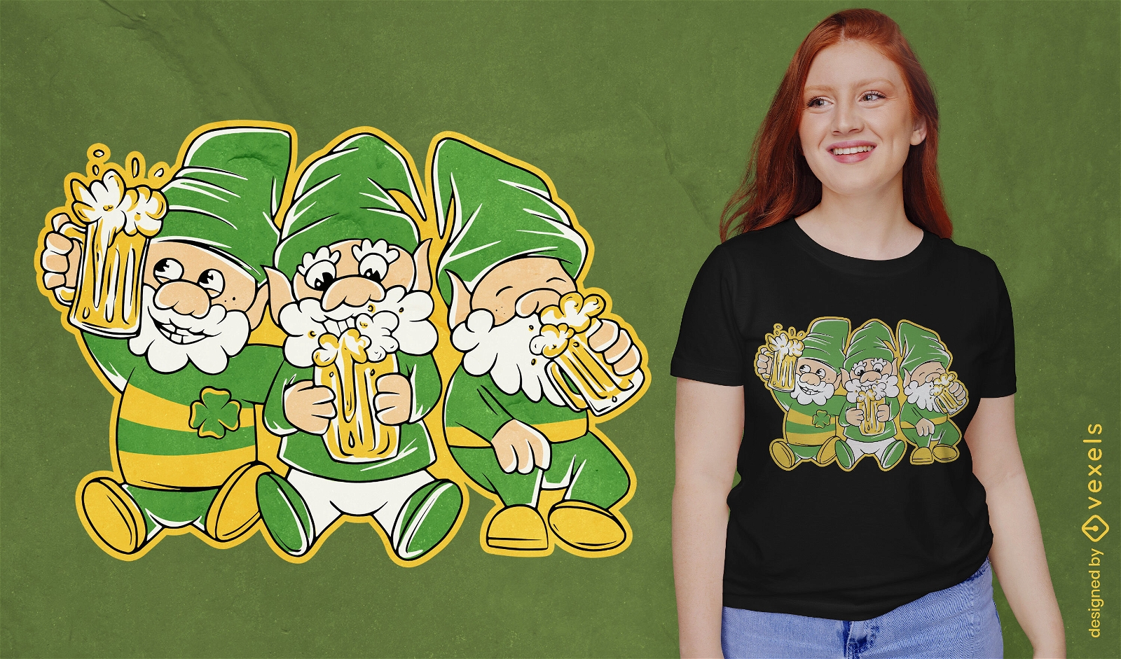 T-Shirt-Design mit drei Gnomen St. Patricks