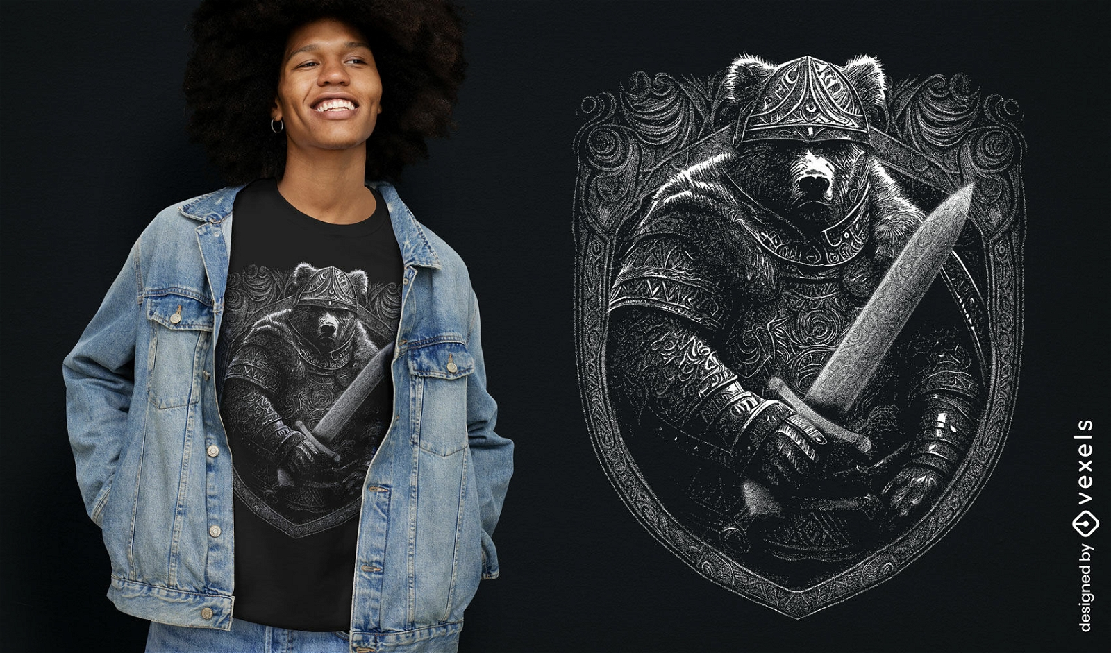 Design realista de camiseta de urso viking