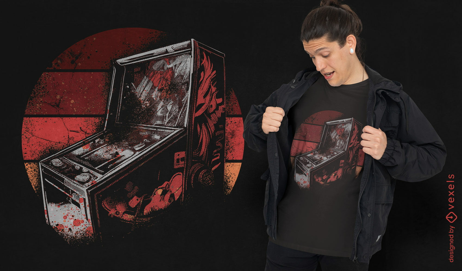 Design de camiseta de máquina de pinball retrô