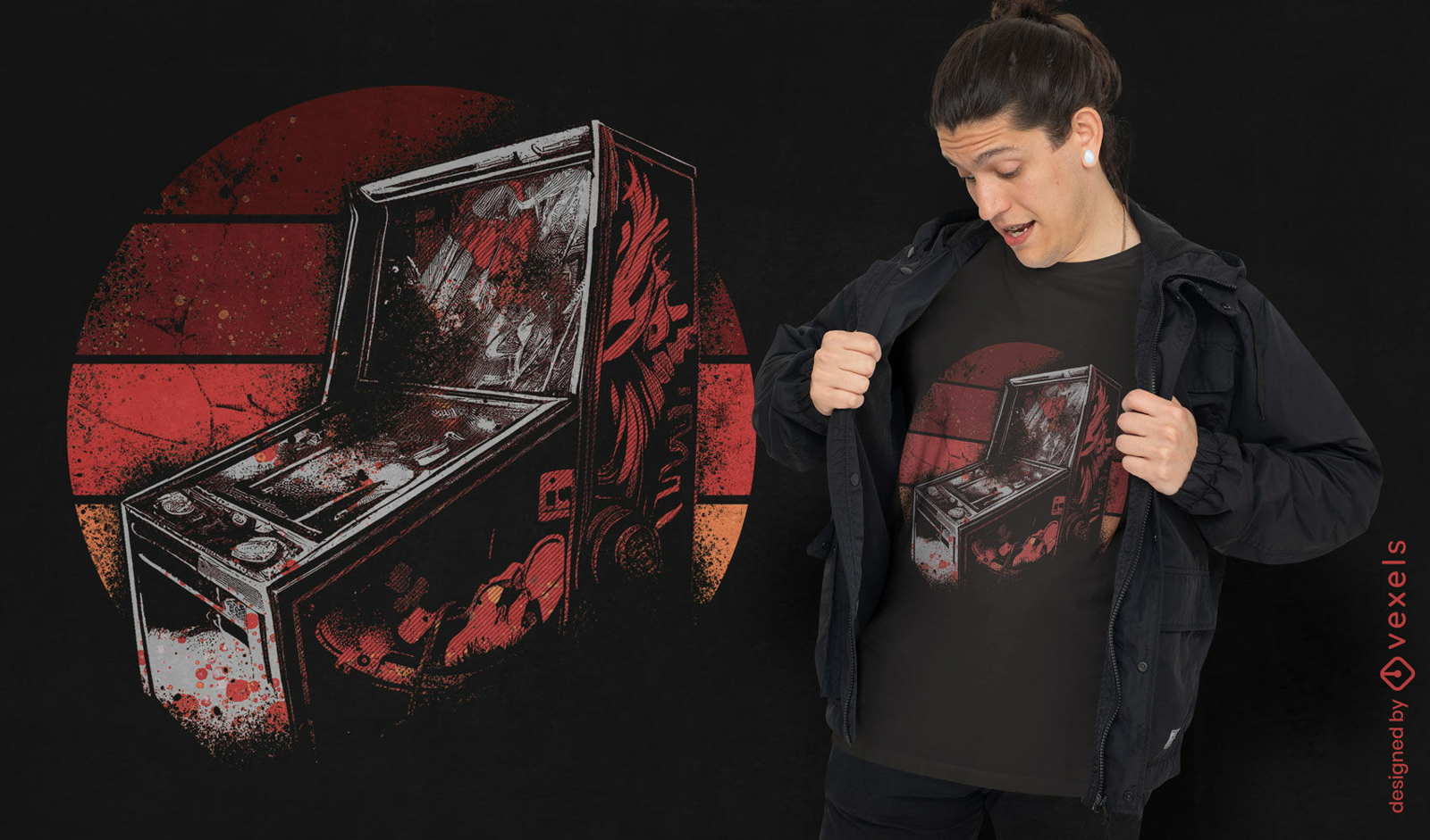 Dise?o de camiseta de m?quina de pinball retro