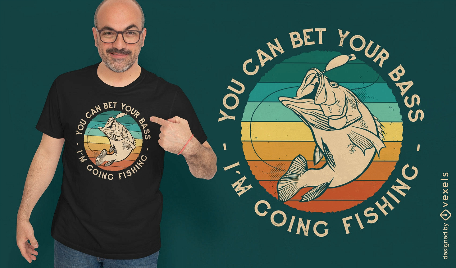 Diseño de camiseta de puesta de sol retro de pesca fresca