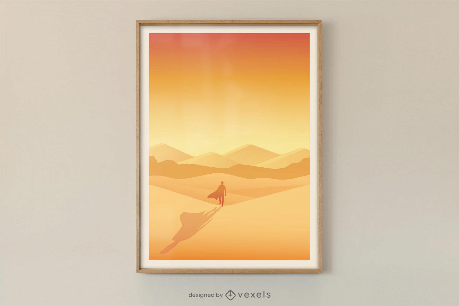 Diseño de cartel de hombre caminando desierto
