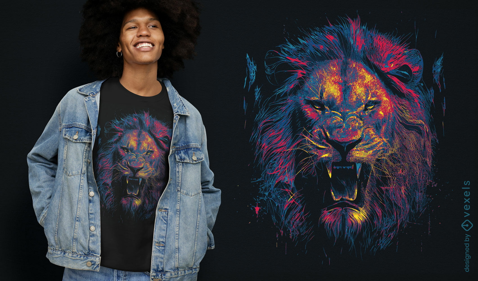 Design de camiseta de cores de cabeça de leão