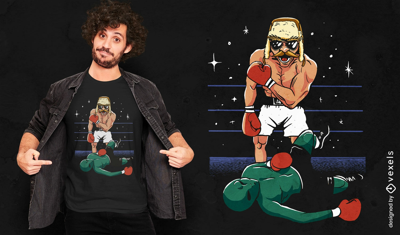 Design de camiseta de desenho animado de lutador de boxe piloto