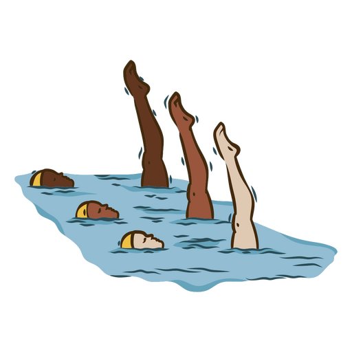 Grupo de personas nadando en el agua. Diseño PNG