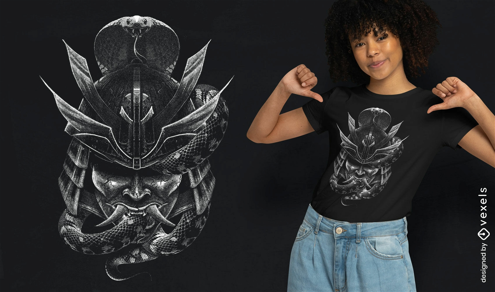 Samurai and cobra t-shirt design