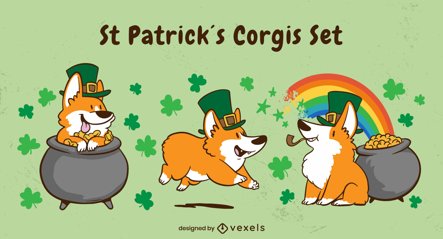 Corgi-Hunde St. Patrick&#39;s Illustrationsset