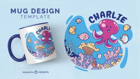 Cartoon ocean scene with your name mug design