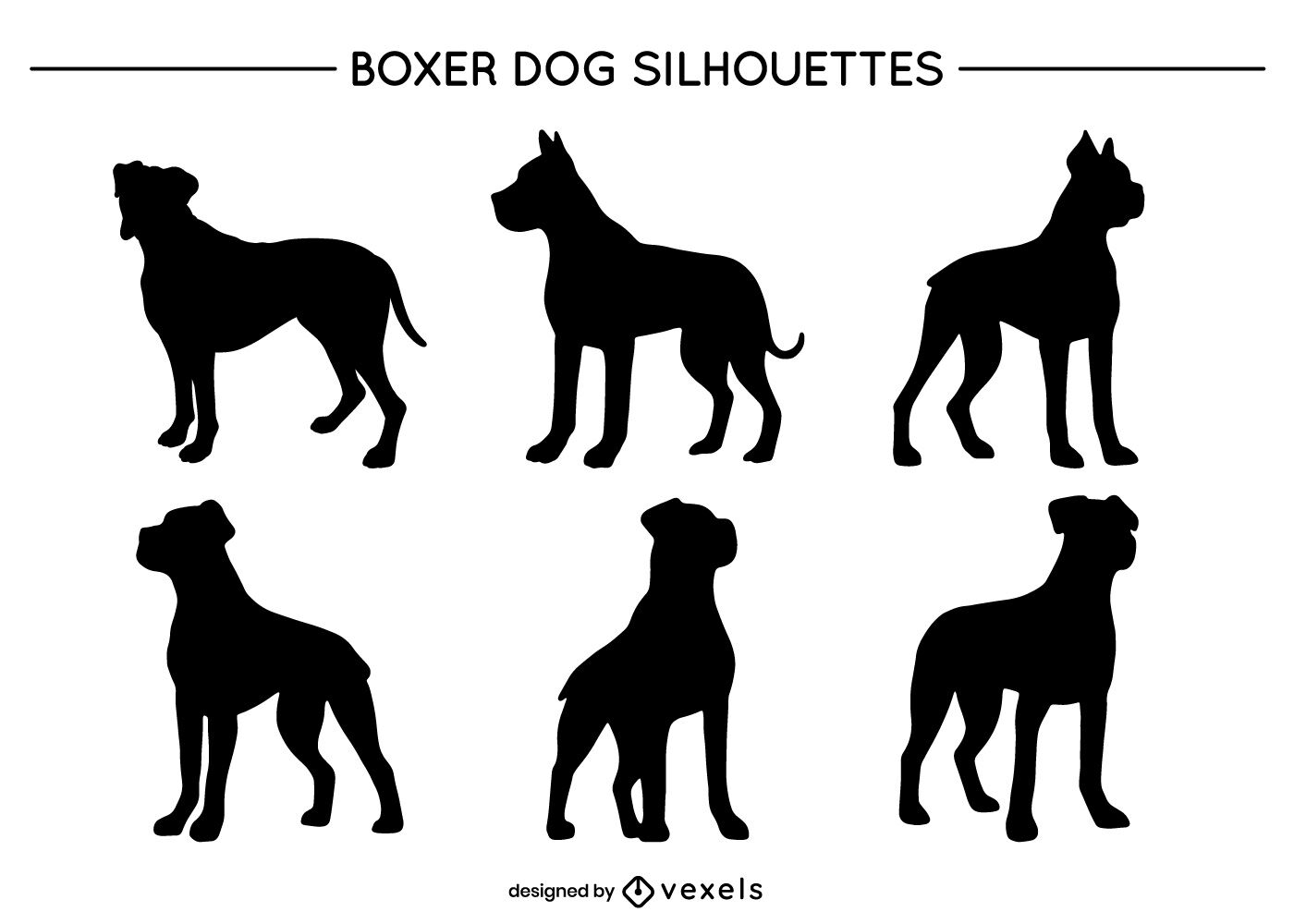 Boxer dog silhouettes illustration set 